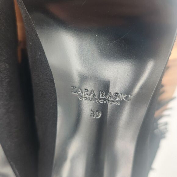 Zara Fringe Ankle Booties Women's 8.5M Black Suede Back Zip 4‎ Inch Heel Western - Picture 8 of 13